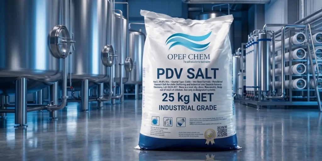 25kg Pure Dried Vacuum Salt bag manufactured in Ajman by OPEF CHEM with 99.5% NaCl purity